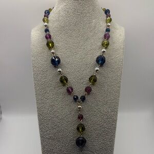 Unique Purple Olive Blue V colorful Beaded Drop Necklace